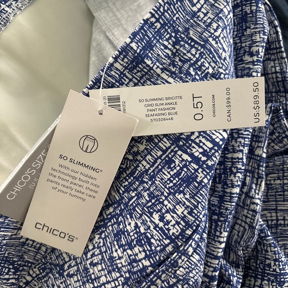 NWT Chicos Brigitte Blue Grid So Slimming Slim Leg Pant  Sz 6T - Picture 11 of 11